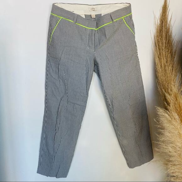 J CREW Blue White Seersucker Striped Cropped Slim Straight Leg Pants Trousers 8 - Picture 2 of 7